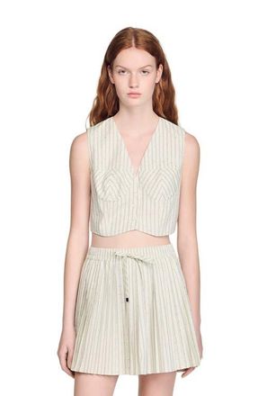 Sandro Striped rhinestone crop top in Ecru at Nordstrom, Size X-Large