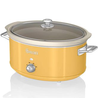 SWAN Sf17031yelneu Retro Olla Cocci&oacute;n Lenta, 6,5l, Recipiente Extra&iacute;ble Antiadherente Cer&aacute;mica Libre Pfoa, Vintage 320w Amarillo