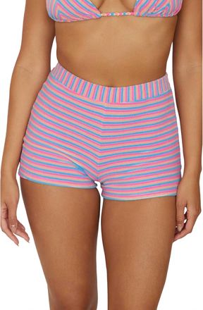 PQ Swim Ella Stripe Terry Cover-Up Shorts In Sherbert