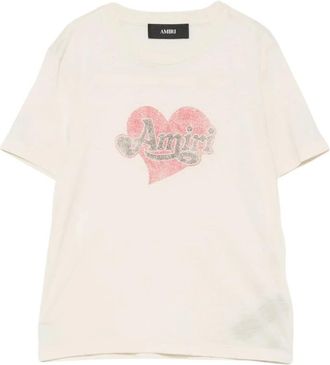 Amiri Tops, Dames, Beige, S, Katoen, Heart Tee
