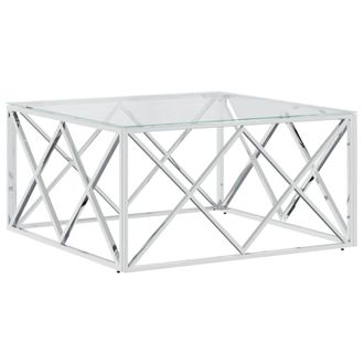 vidaXL Mesa De Centro Acero Inoxidable Y Vidrio 80x80x40 Cm Vidaxl