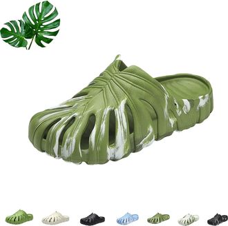 Generic Monstera Slippers,Soft Non Slip Breathable Beach,Variegated Monstera Shoes,Thick Sole,Unisex Indoor And Outdoor (Camouflage green, Adult, Women, 3, Nu