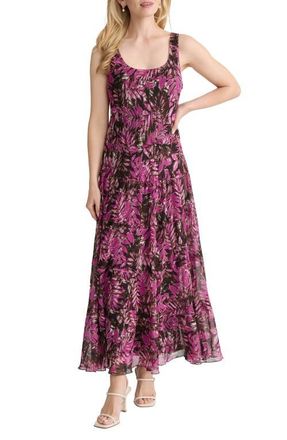 Jones New York Print Sleeveless Tiered Maxi Dress in Bright Orchid Multi at Nordstrom, Size X-Small P