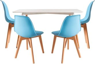 Regalos Miguel Regalos Miguel - Conjuntos De Mesa Y Sillas - Conjunto Mesa Tower Rectangular 120 X 80 Cm Blanca Y Pack 4 Sillas Kelen - Azul Cielo