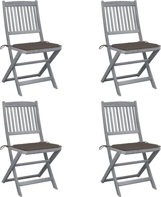 vidaXL Vidaxl - Sillas De Jard&iacute;n Plegables 4 Uds Cojines Madera Maciza Acacia
