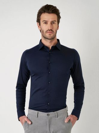 DeSoto Langarmhemd DESOTO Jerseyhemd Casual Kent, Herren, Gr. XXL, N-Gr, blau (navy piqu&eacute;), Jersey, Obermaterial: 100% Baumwolle, unifarben, slim fit normal,