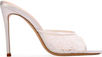 Black Suede Studio Geni 100 Mule in White Lace at Nordstrom, Size 36.5