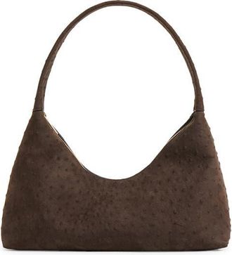 Mansur Gavriel Candy Baguette Ostrich Embossed Suede Shoulder Bag in Ebony at Nordstrom
