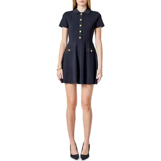 endless rose Rib Jewel Button Fit & Flare Minidress in Black at Nordstrom, Size Medium