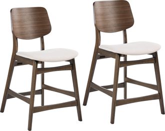 Beliani Conjunto De 2 Sillas De Bar Retro Sin Reposabrazos Asiento De Tela Marr&oacute;n Y Blanco Crema Mayer