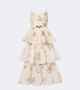 Zimmermann Floral pleated tiered bustier dress