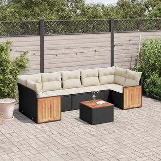 vidaXL Set De Sof&aacute;s De Jard&iacute;n 8 Piezas Y Cojines Rat&aacute;n Sint&eacute;tico Negro Vidaxl