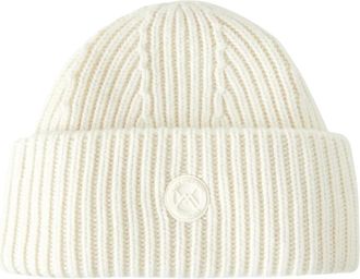 Yves Salomon Beanie Muts met Logo - Dames - Hoeden - Wit - ONE Size - Wol - Accessoires