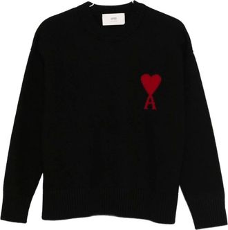 Ami Black Silk & Nylon Jumper - female - Ami Paris - Round-neck Knitwear - Black - L - Knitwear