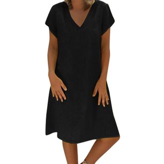 Generic Womens Dresses UK Plus Size S-5XL,V Neck Midi Dress Elegant Plain Short Sleeve Tshirt Dress Sun Dress Casual Loose Beach Boho Dresses Holiday Party A-