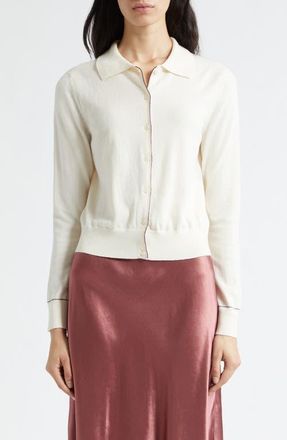 Vince Cotton & Cashmere Blend Tipped Cardigan in Off White/lotus Pink at Nordstrom, Size Xx-Small