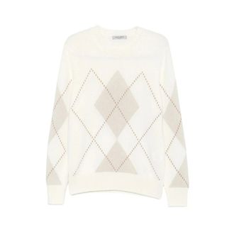 La Fileria Trui met ronde hals en argyle-patroon - Heren - Truien - Beige - Maat: L Kasjmier