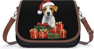 Generic Cute Jack Russell Santa Hat Small Womens Crossbody Bags Shoulder Handbag with Adjustable Strap for Travel