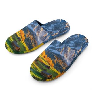 Generic Mountain Cow Autumn Mens Slippers Flannel Warm House Shoes with Rubber Anti-Slip Sole Slip On for Home Outdoor
