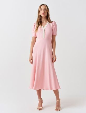 Ghost London Elodie Contrast Collar Midi Dress in Pink at Nordstrom, Size 10