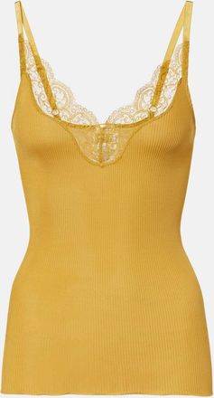 Saint Laurent Lace-trimmed ribbed-knit silk tank top