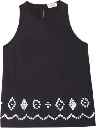 ottod'Ame Button-Embroidered Cotton Top - Dames - Tops zonder mouwen - Zwart - L - Katoen - Tops