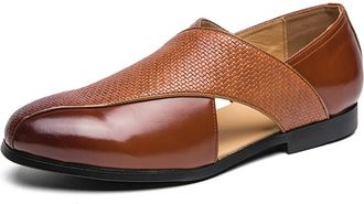 Generic Mens Leather Closed Toe Sandals Anti-Slip Breathable Pointed Toe Block Heel Slides Sandals for Business Walking Driving Office Dress Shoes (Brown,11.5