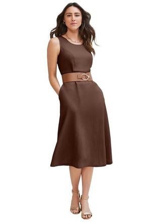 Jessica London Linen Fit & Flare Dress in Rich Brown at Nordstrom, Size 26