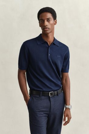 GANT Men Extra Fine Merino Wool Short Sleeve Polo Sweater (XXXL) MARINE