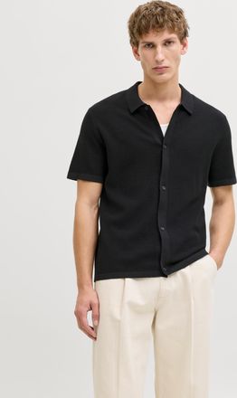 Jack & Jones Strickpullover JACK & JONES JJEGEORGE KNIT SHIRT SS SN, Herren, Gr. XXL, schwarz, Strick, Obermaterial: 85% Baumwolle, 15% Polyester, unifarben, norma