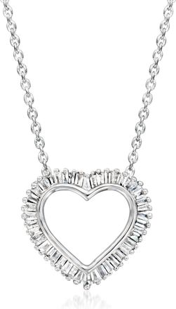 Ross-Simons Baguette Diamond Heart Necklace in Sterling Silver