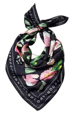 Nicole Miller Floral Satin Scarf in Black at Nordstrom Rack