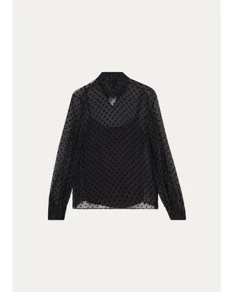 Lafayette 148 New York Polka Dot High-Neck Blouse