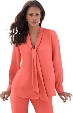 Roaman's Long Sleeve Bow Blouse in Sunset Coral at Nordstrom, Size 36
