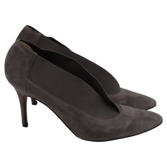 Manolo Blahnik Elastic Accent Pointed-Toe Pumps in Grey Suede
