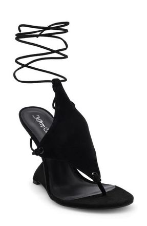 Jeffrey Campbell Pachouli Ankle Wrap Wedge Sandal in Black Suede at Nordstrom, Size 5.5