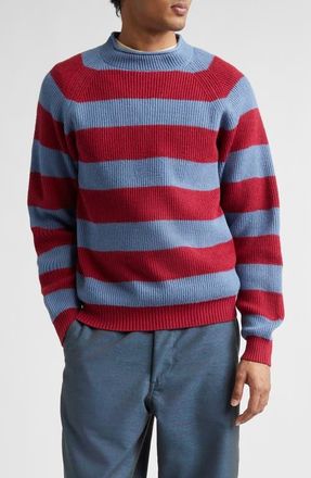 Beams Stripe Roll Neck Rib Sweater in Sax at Nordstrom, Size X-Large