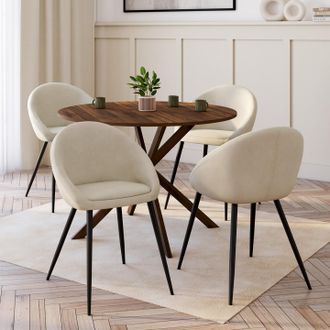 IDMarket Lote De 4 Sillas De Comedor De Terciopelo Crema Naya