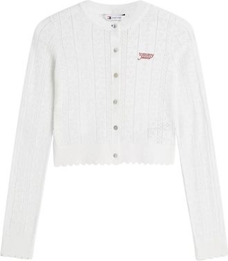 Tommy Jeans Slim Pointelle Flag Cardigan - Dames - Vesten - Wit - XS - Polyester - Truien & Vesten
