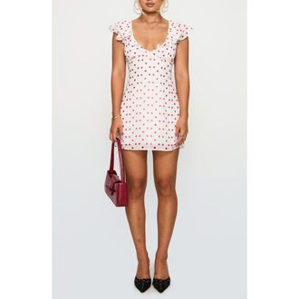 Princess Polly I Guess So Polka Dot Minidress in White /Burgundy at Nordstrom, Size 10