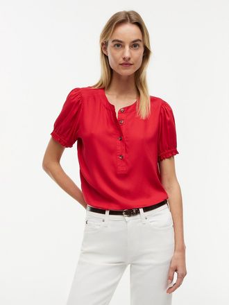 Tommy Hilfiger Womens Lightweight Shirred Pullover Shirt - Red - XXL