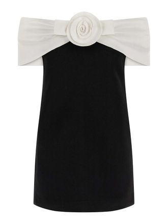 Self Portrait Black Crpe Flower Mini Dress