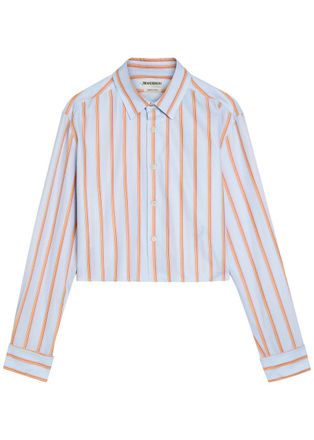 J.W.Anderson Striped Cropped Cotton-poplin Shirt - Blue - 12 (UK12 / M)