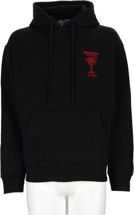 Msgm Black Hooded Graphic Print Cotton Sweatshirt