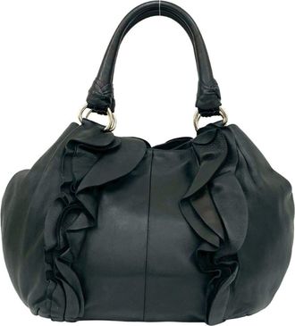 Prada Black Leather Boston Bag Handbag Tote Bag (Pre-Owned)