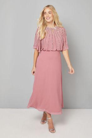 Wallis Womens Petite Linear Embellished Midi Dress - Rose - Size 18 UK