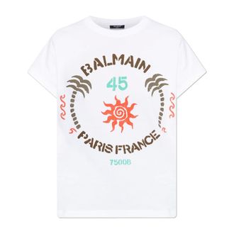 Balmain T-Shirts, female, White, Size: XS T-shirt with Club print
