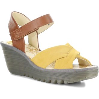 FLY London Yorg Ankle Strap Platform Wedge Sandal in Bumblebeetan at Nordstrom, Size 10-10.5Us