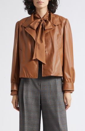 Marella Saletta Leather Jacket in Tobacco Brown at Nordstrom, Size 12