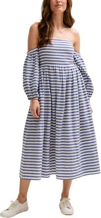 Lily And Lionel Sara Bardot Neck Midi Dress in Navy at Nordstrom, Size 10